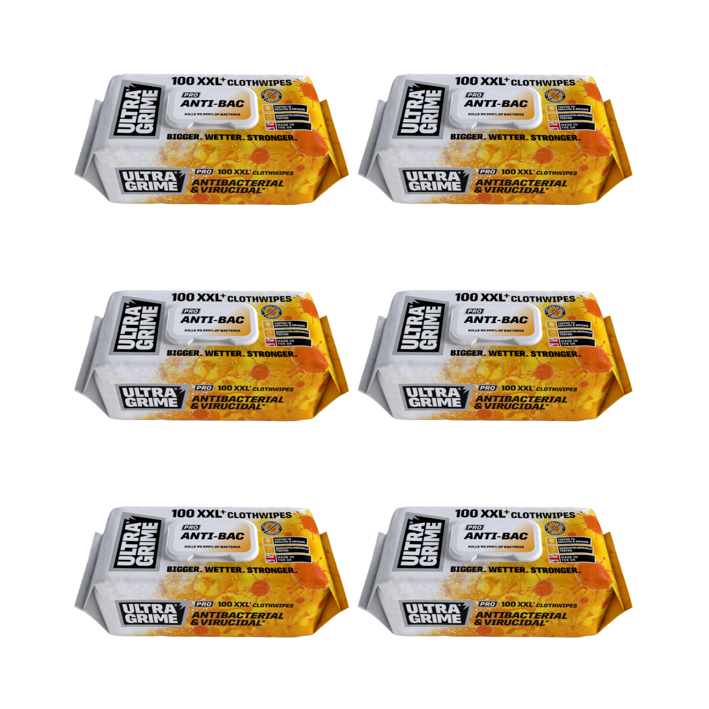 UltraGrime Pro Anit-Bac Wet Wipes XXL+ 6 Packs of 100