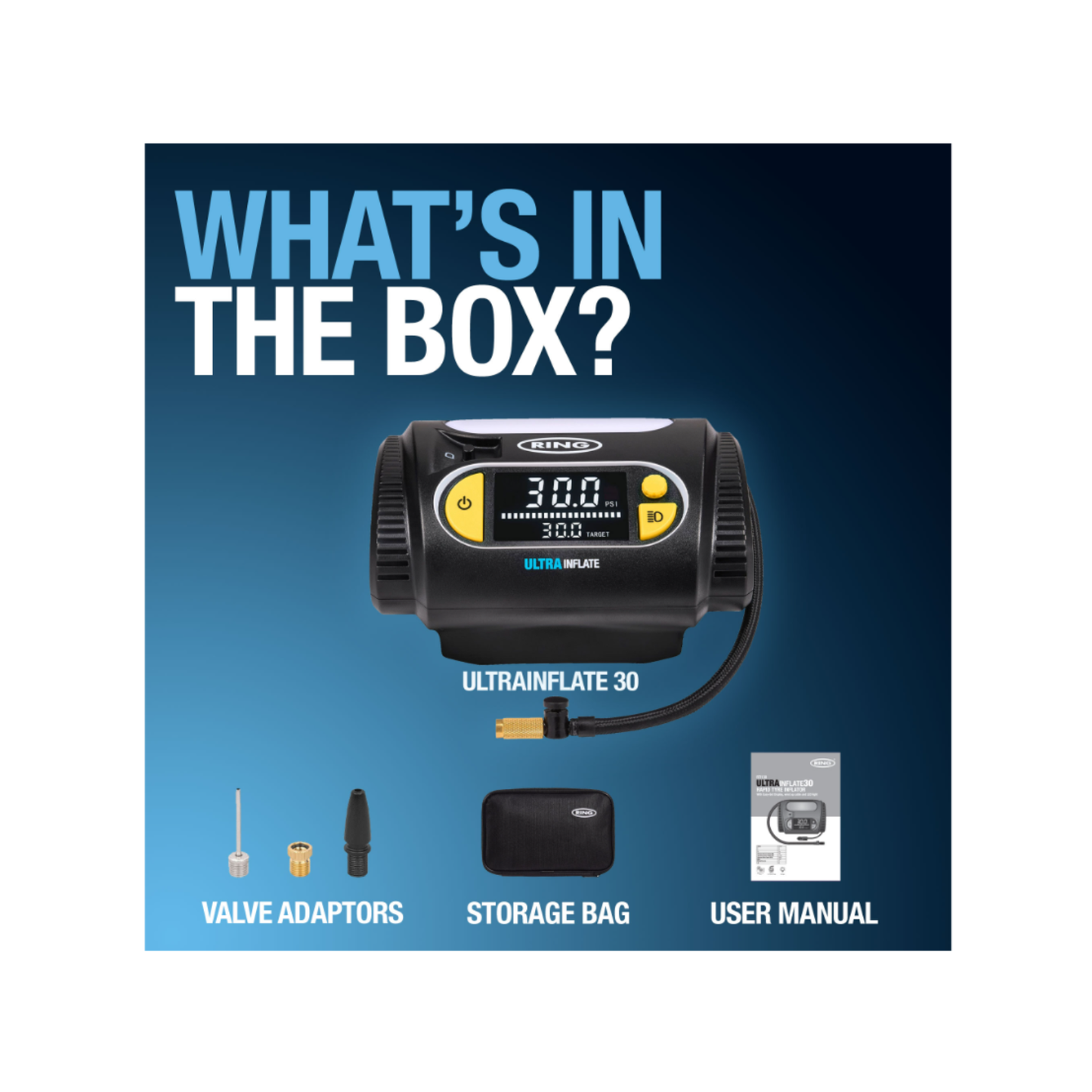 Ring Automotive ULTRAINFLATE 30 rapid digital tyre inflator with auto stop 12v